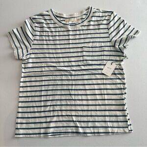 AE77 American Eagle Premium Boxy Cropped Crewneck T-Shirt in Navy/White Size XS